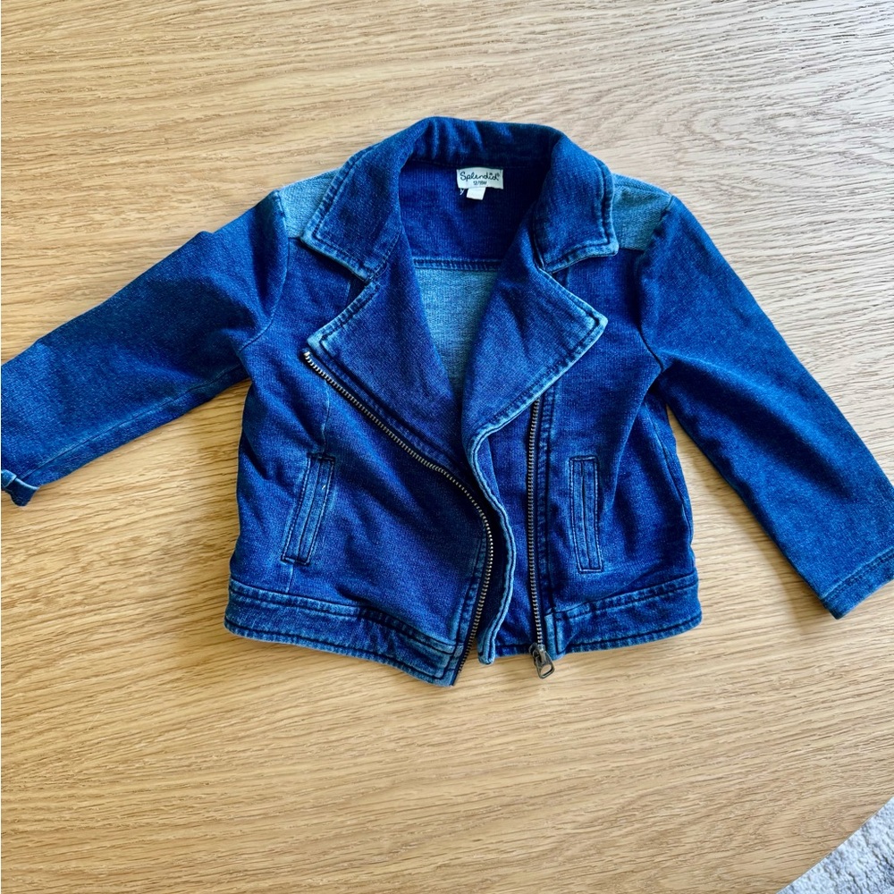 Splendid Blue Jean Jacket Asymmetrical Zipper Notched Lapel